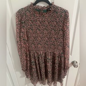 Lulus Floral Forever Green and Pink Smocked Skater Dress